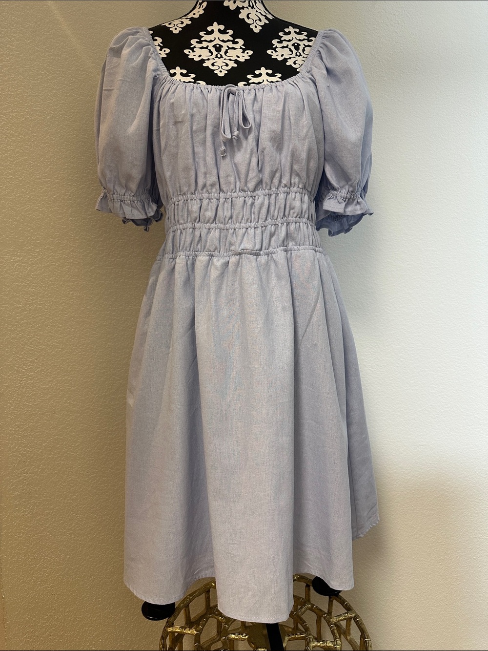 Copper key Light Blue Puff Sleeve Smocked Waist Dress women’s size XL